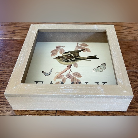 NWT Wooden FAMILY everything else can wait bird butterfly Box Sign 6” x 6” - Picture 3 of 3